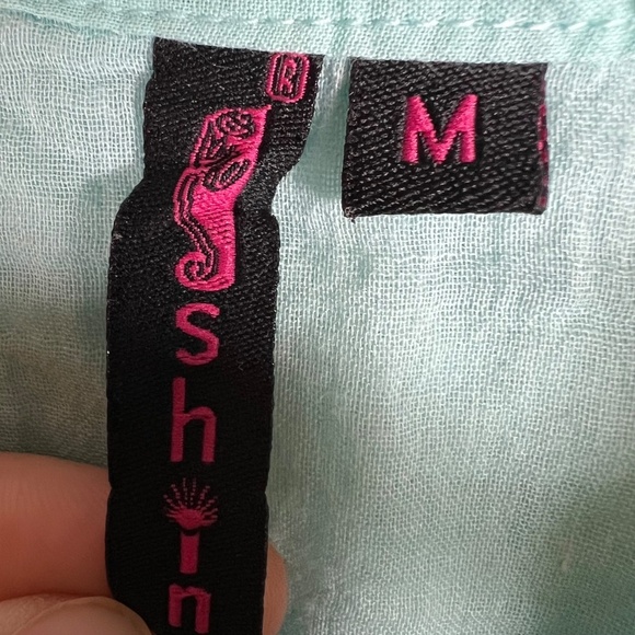 Ishin Women's Cotton Sea Green Schiffli Embroidered A-Line Dress Size Medium - Picture 7 of 7